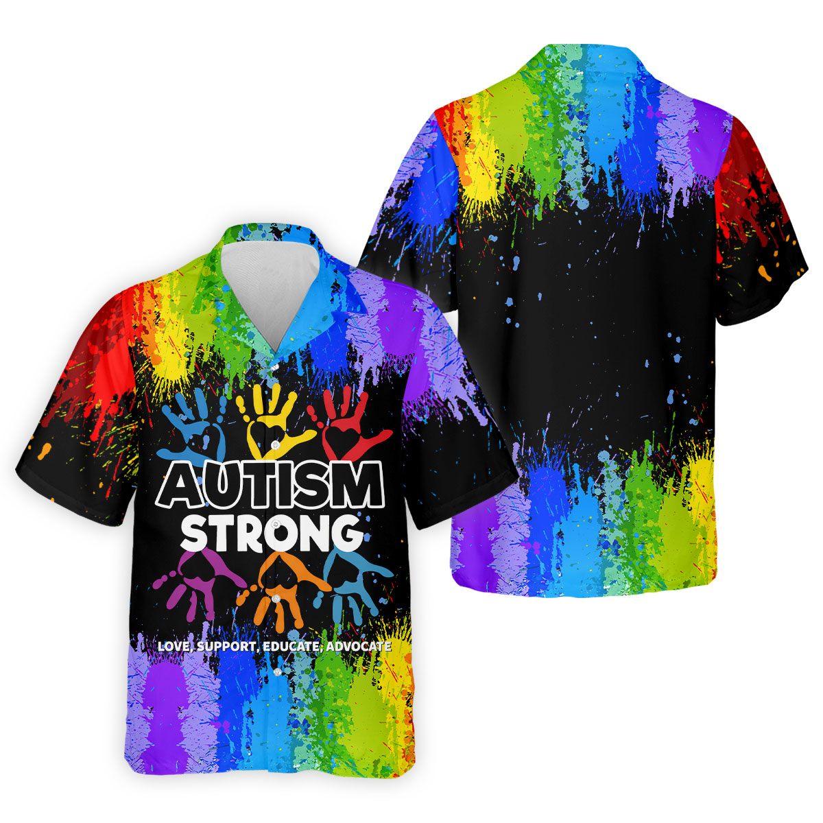 Autism Strong Rainbow Paint Splatter Golf Tops For Men, Autism Awareness Colors Golf Shirts For Men