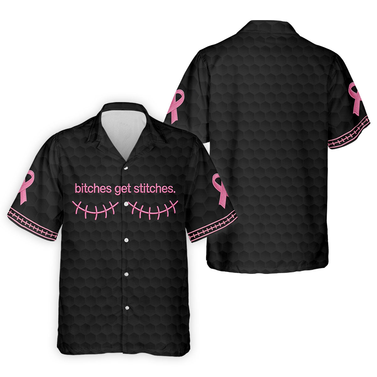 Bitches Get Stitches Breast Cancer Polo Shirt, Golf Shirts For Men, Mens Golf Apparel