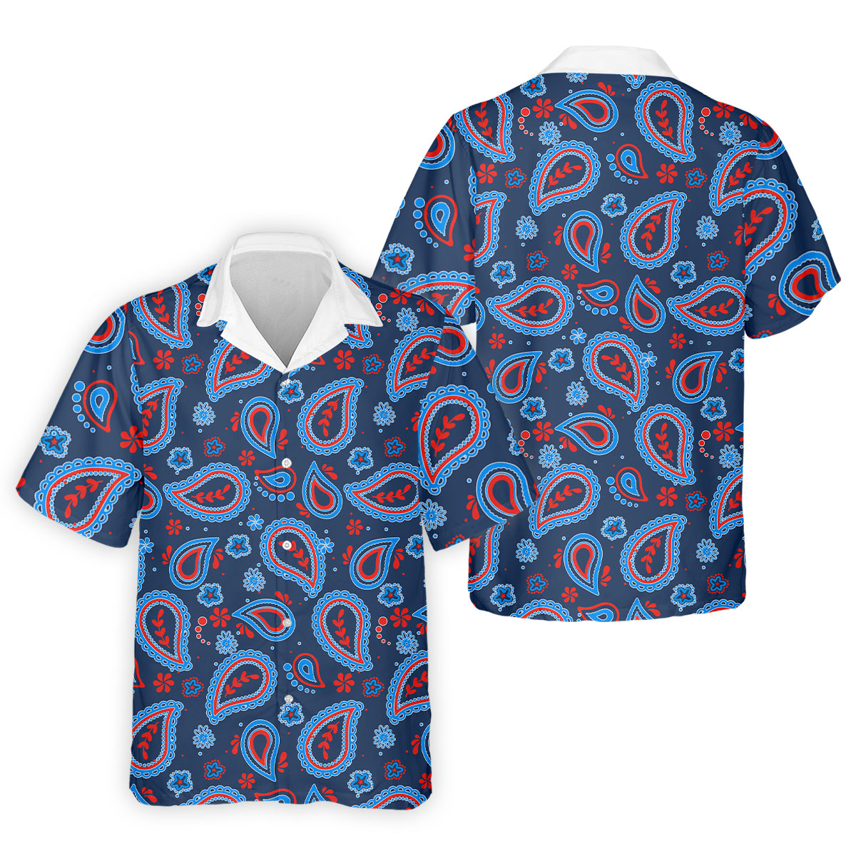Blue Red Paisley Pattern Golf Polo Shirt, Golf Shirts For Men, Hawaiian Golf Shirt