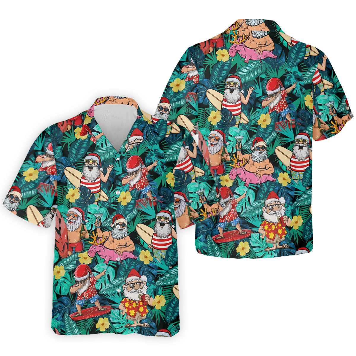 Men's Funny Santa Pool Float Golf Shirt, Christmas Golf Shirt, Golf Apparel For Men