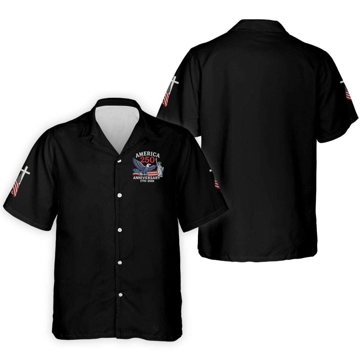 Faith Cross Bald Eagle America 250 Anniversary Black Patriotic Golf Shirt, Golf Shirts For Men