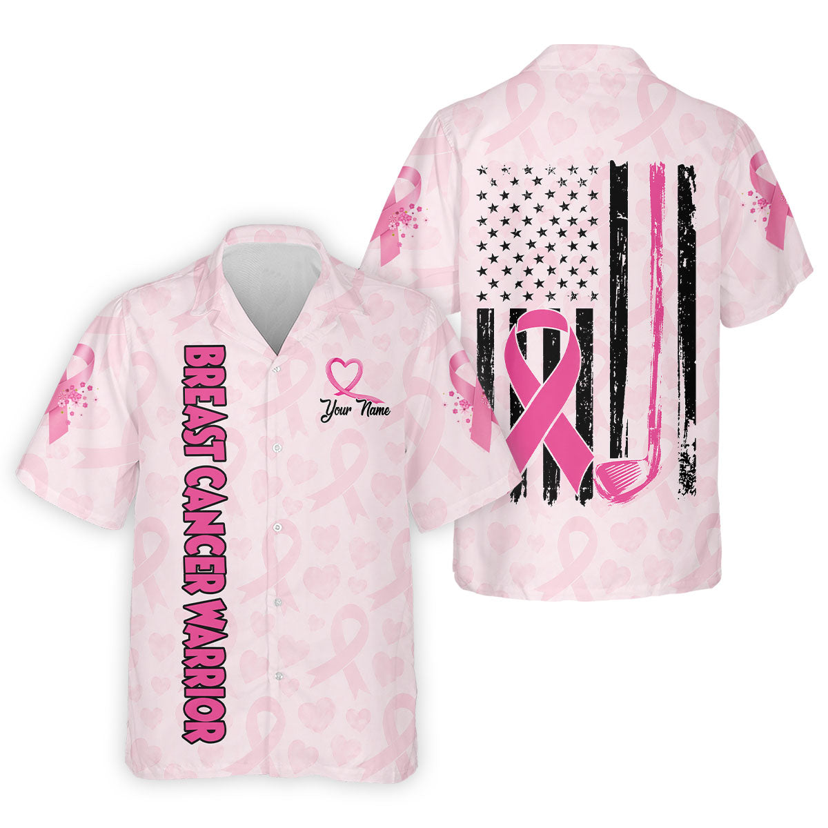 Personalized Breast Cancer Warrior Pink Ribbon Polo, Mens Golf Polo, Golf Apparel For Men