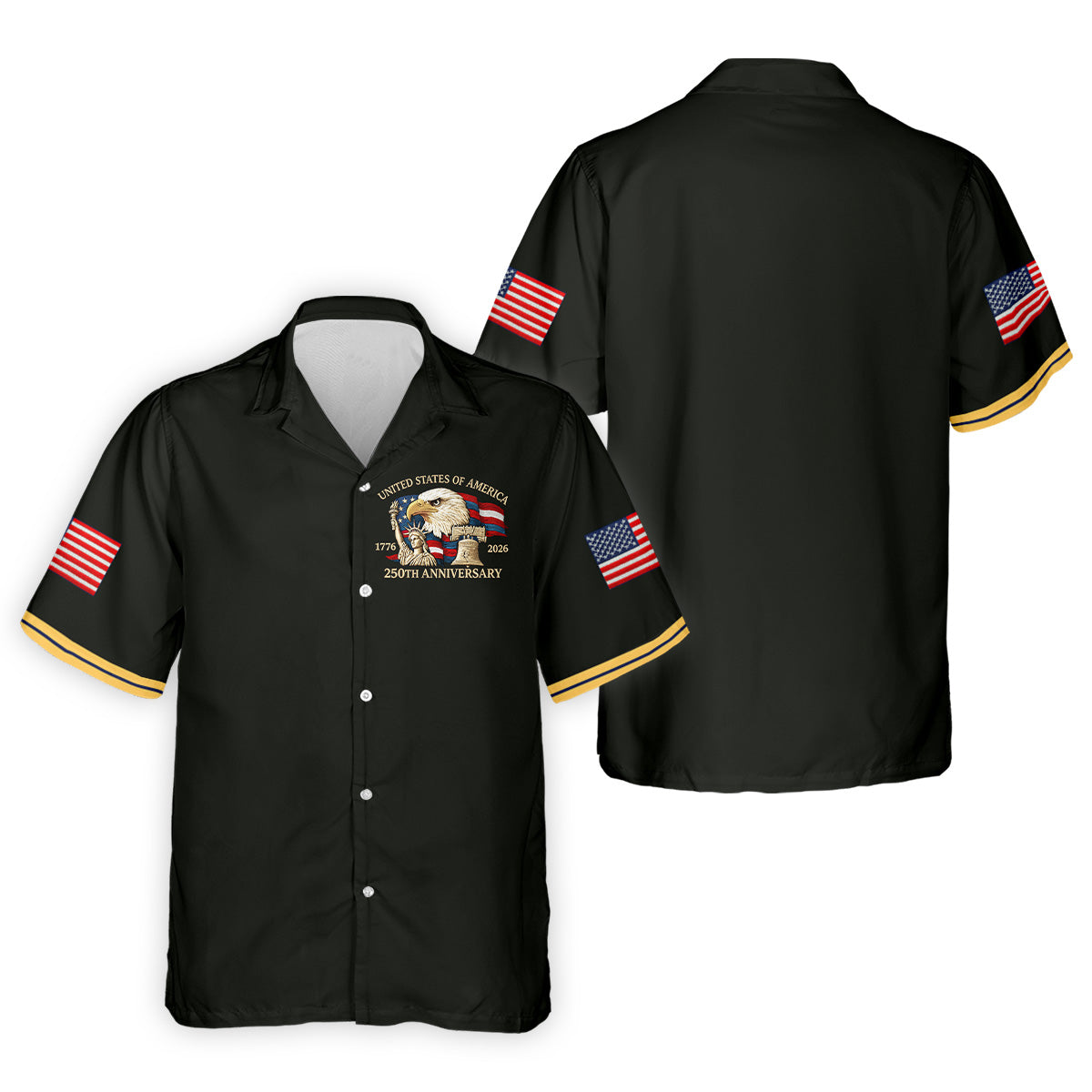 Bald Eagle American Flag 250 Years Black Golf Shirt, Patriotic 4th Of July Golf Shirts For Men