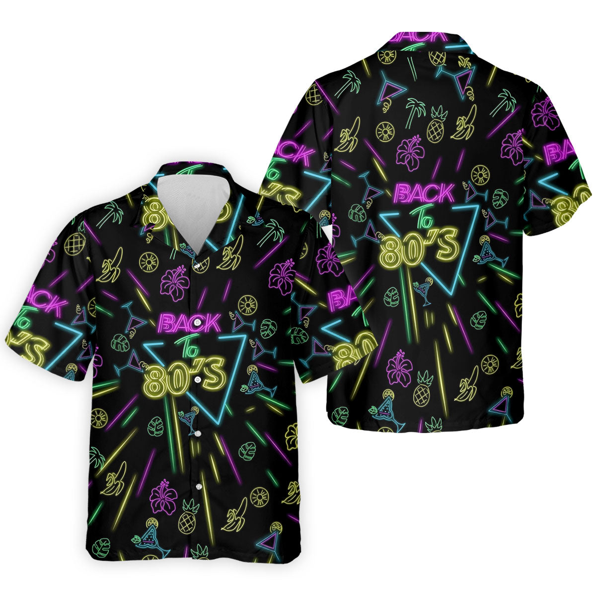 Back To 80's Neon Pattern Hawaiian Golf Shirt, Tropical Vibe Men's Funny Golf Shirts
