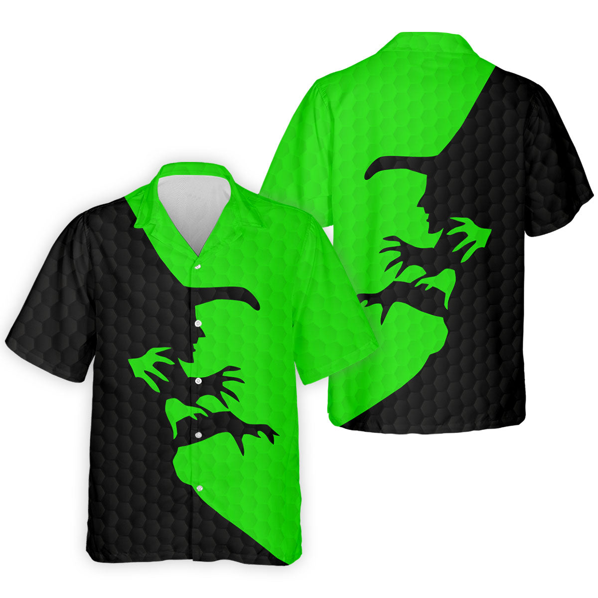 T-Rex Silhouette Halloween Golf Polo Shirt, Mens Golf Apparel, Hawaiian Golf Shirt