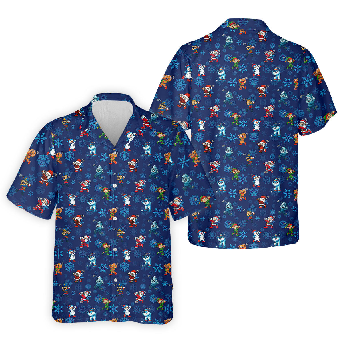Funny Christmas Characters Golf Pose Navy Golf Shirt, Christmas Golf Shirt, Polo Shirts For Men
