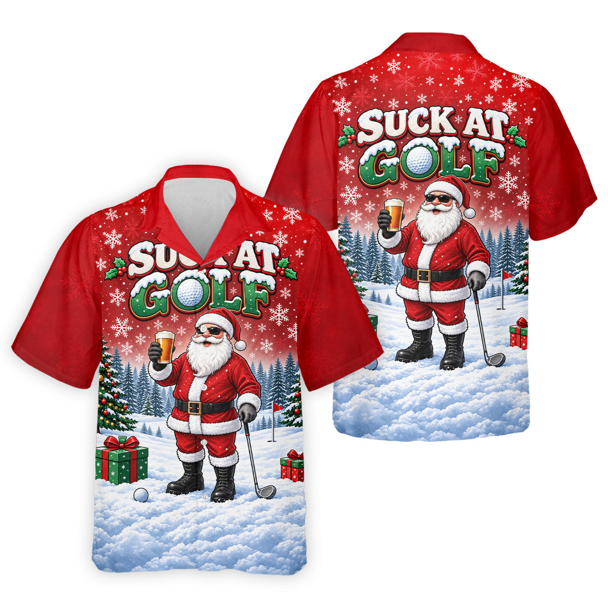 Suck At Golf Santa Beer Christmas Golf Shirt, Ladies Golf Shirts, Golf Tops For Women
