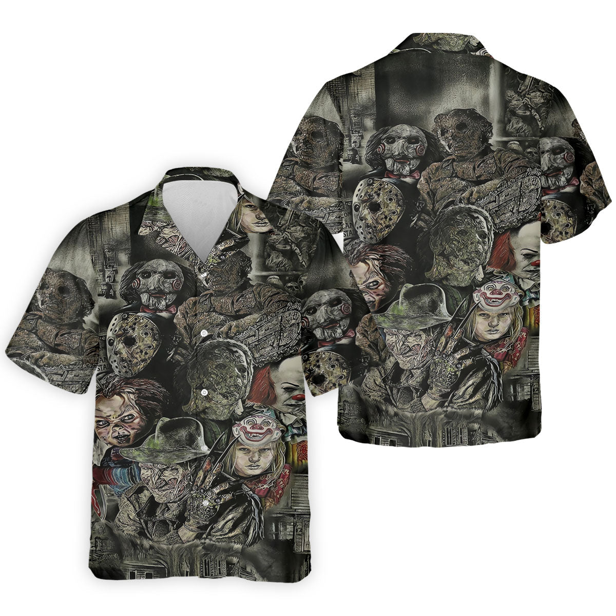 Horror Character Collage Golf Polo Shirt, Men's Golf Polo, Hawaiian Golf Shirt
