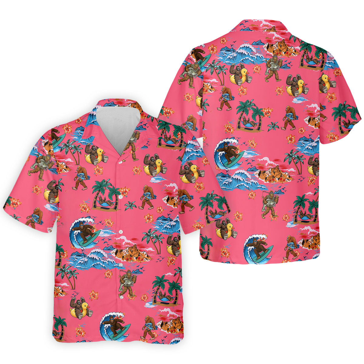 Pink Tropical Bigfoot Hawaiian Golf Polo Shirt, Men's Golf Shirt, Golf Polo Shirts For Men