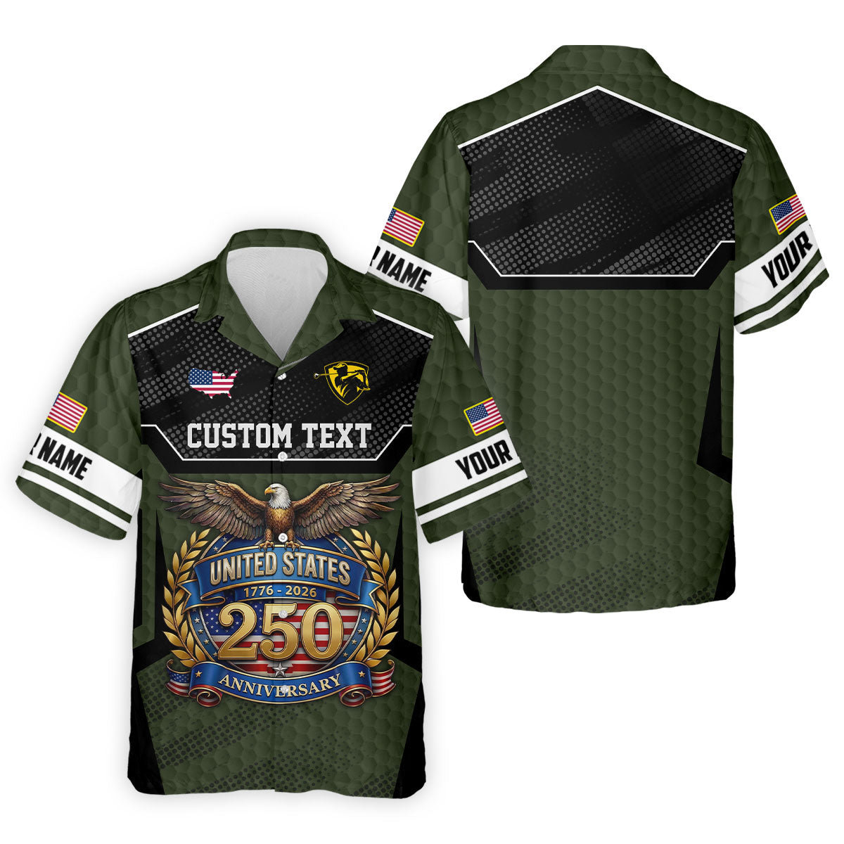 US 250 Anniversary Patriotic 4th Of July Green Golf Shirt, Polo Shirts For Men, Golf Shirts For Men