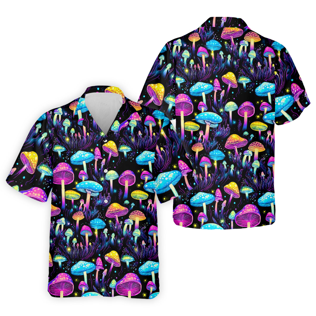 Colorful Neon Mushroom Fantasy Forest Golf Shirt, Mens Golf Polo, Golf Apparel For Men, Printed Golf Shirts