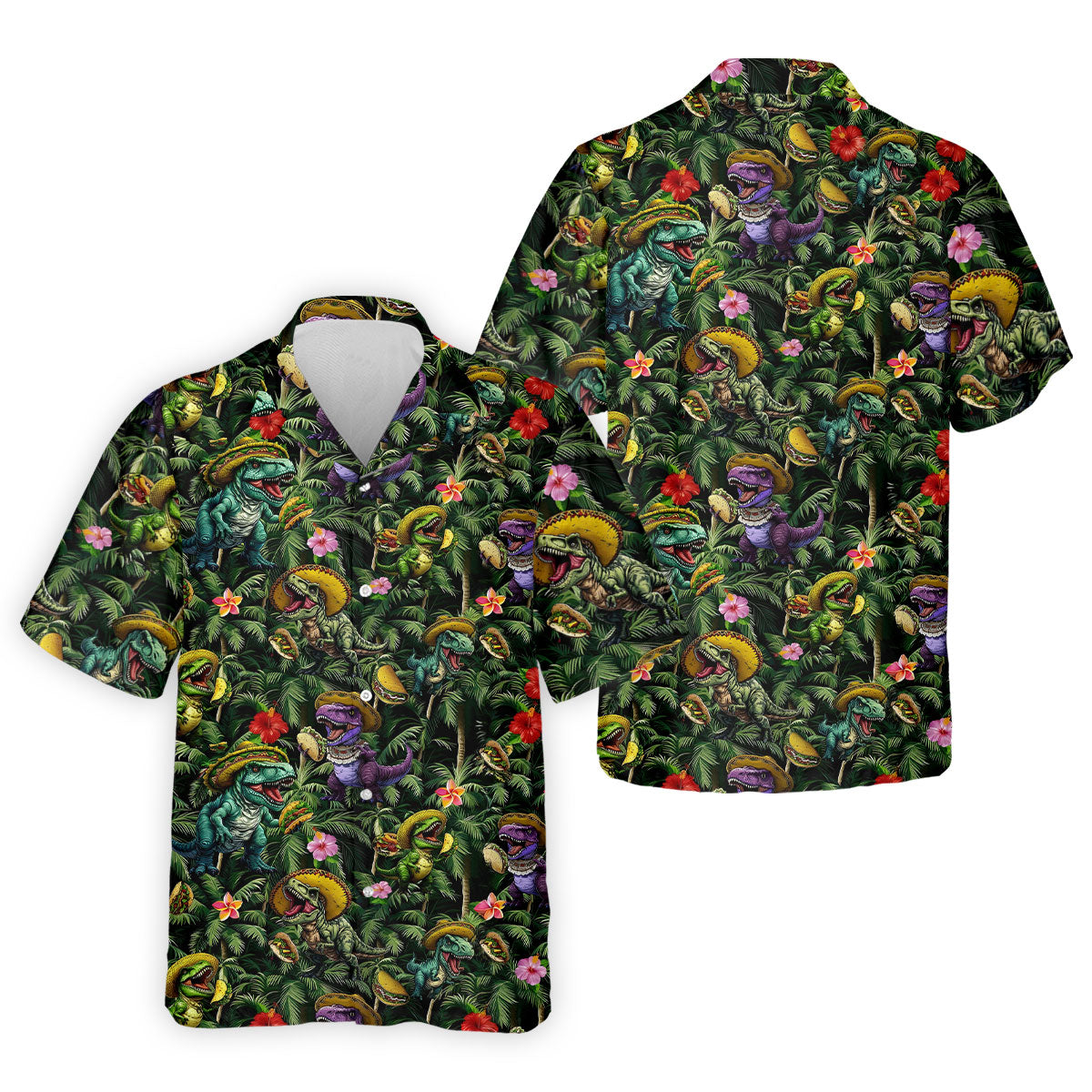 Hawaiian Dinosaur Sombreros Tacos Cinco De Mayo Celebration Fiesta Themed Golf Shirts For Men