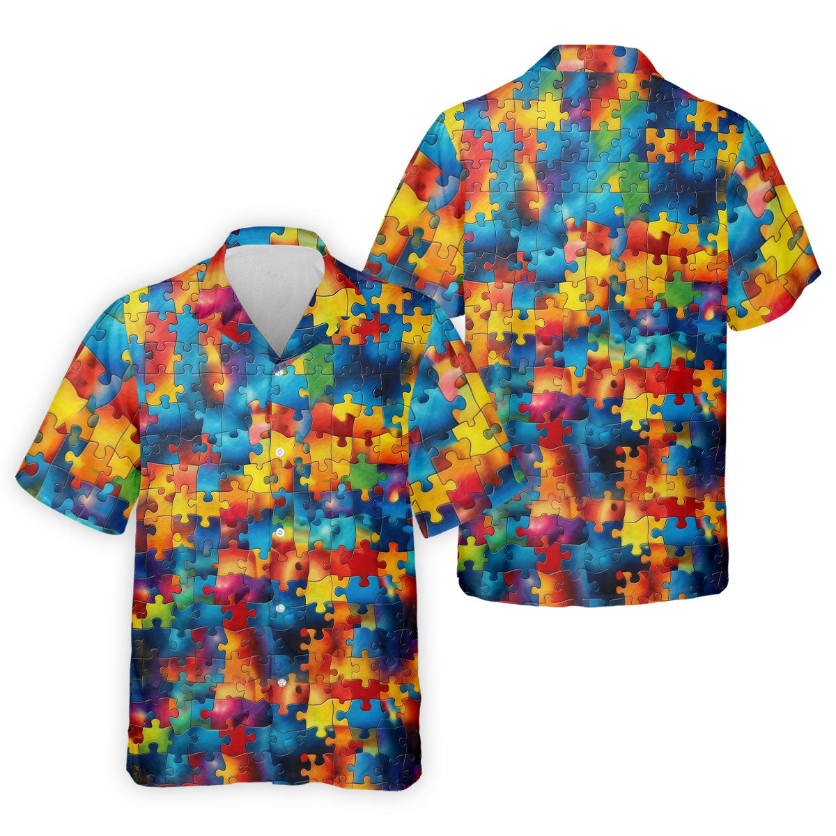 Autism Awareness Rainbow Gradient Puzzle Pattern Golf Tops For Men, Men's Golf Shirt, Polo Shirts For Men