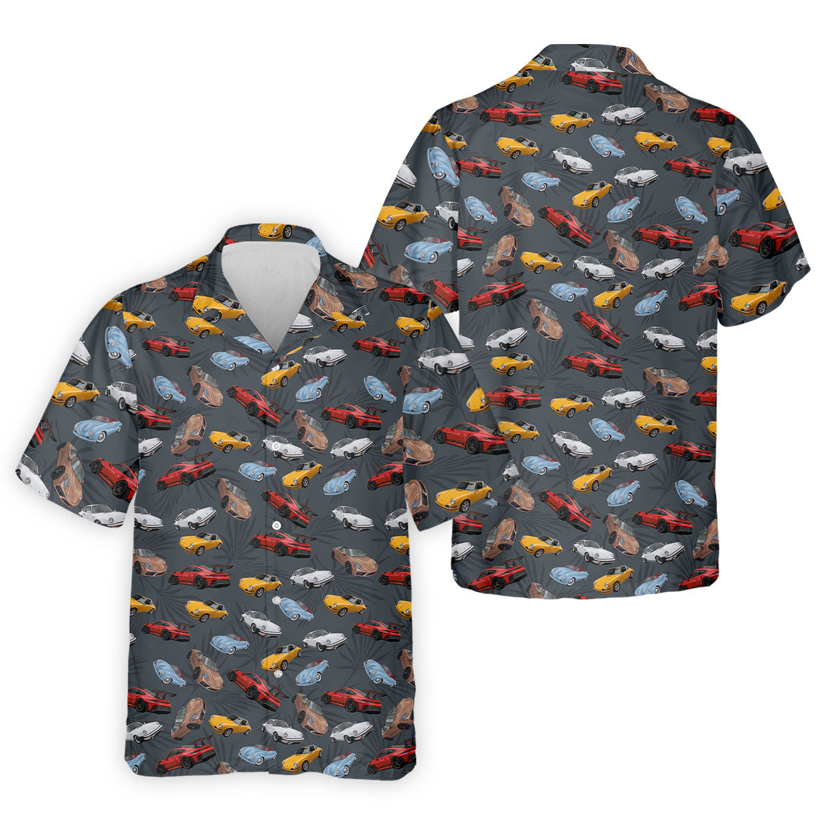 Charcoal Vintage Sports Car Pattern Golf Polo Shirt, Men's Golf Shirt, Golf Polo Shirts For Men
