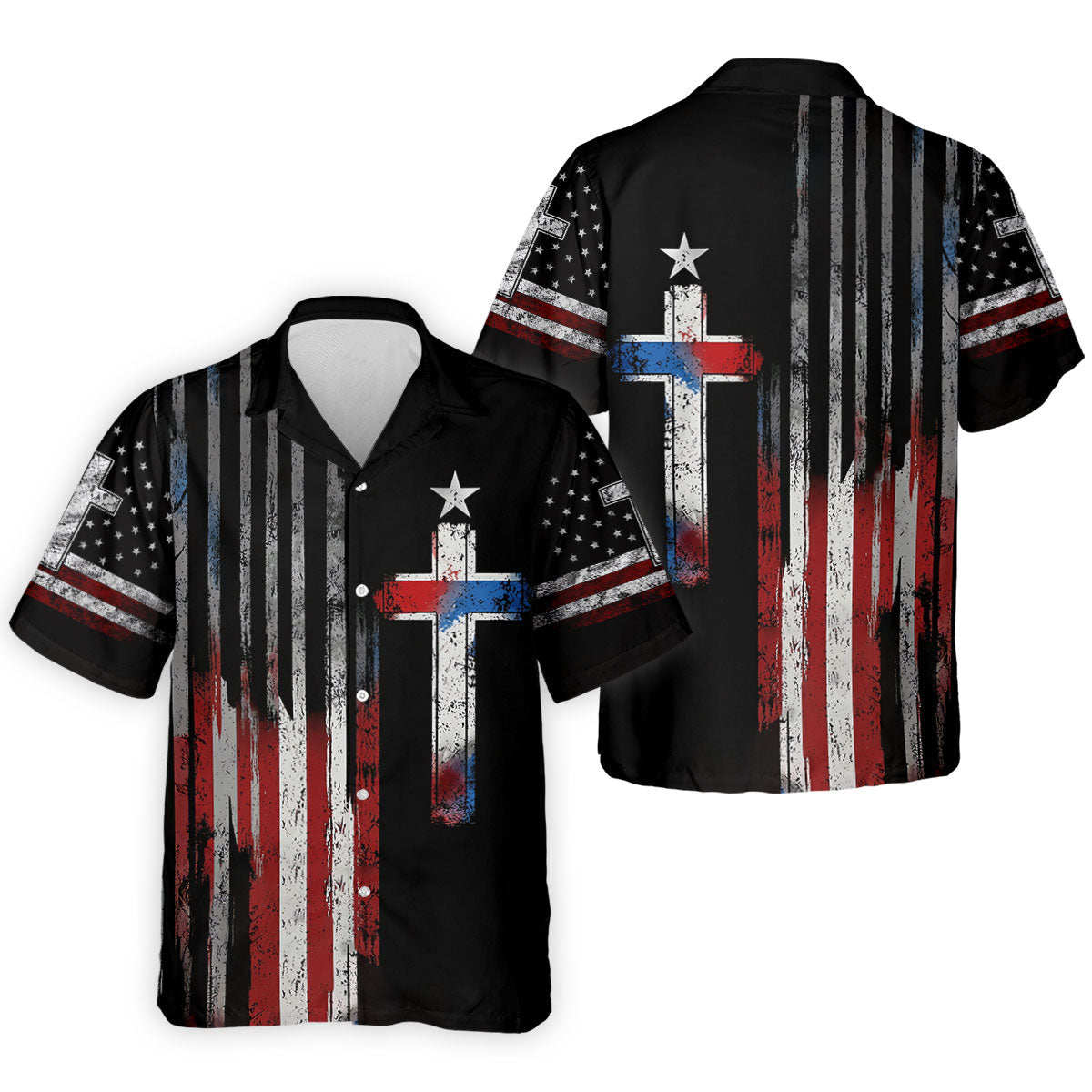 Faith Cross US Flag Golf Shirt, 250 Years Retro Golf Shirt, Patriotic 4th Of July Polo Shirts For Men