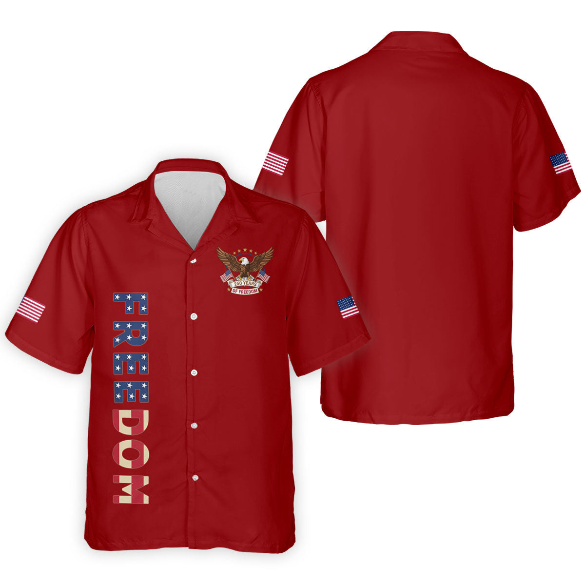 250 Years Of Freedom US Flag Logo Red Golf Shirt, Patriotic 4th Of July Golf Shirts For Men