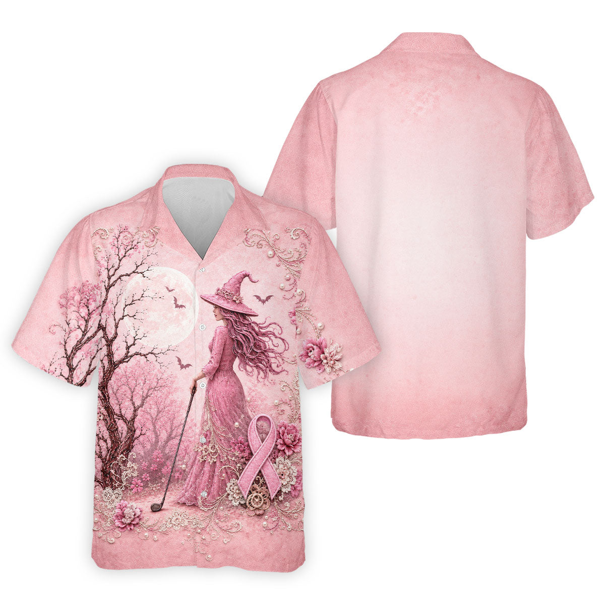 Breast Cancer Awareness Pink Witch Moon Mens Golf Polo, Polo Shirts For Men