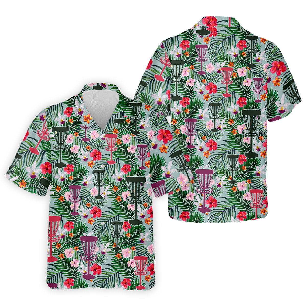 Tropical Disc Golf Basket Floral Polo Shirt, Hawaiian Golf Shirt, Golf Polo Shirts For Men