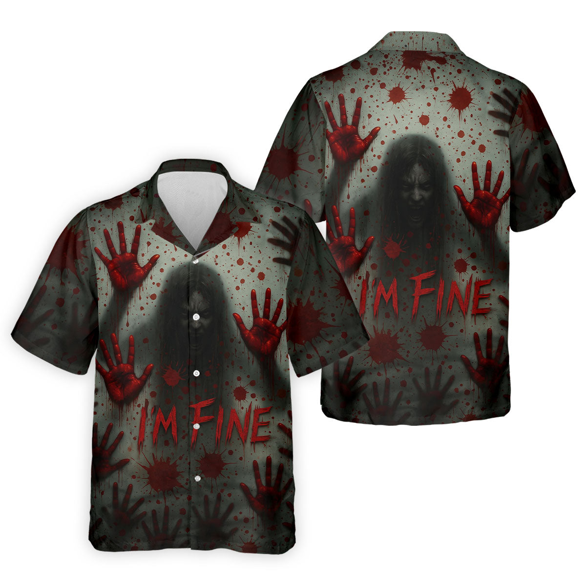 I'm Fine Horror Blood Hand Ghost Halloween Golf Polo Shirt, Printed Golf Shirts For Men