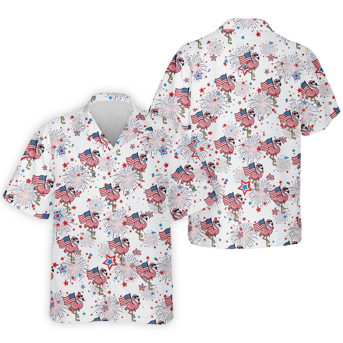 Patriotic Flamingo American Flag Polo Shirt, Mens Golf Polo, Golf Shirts For Men