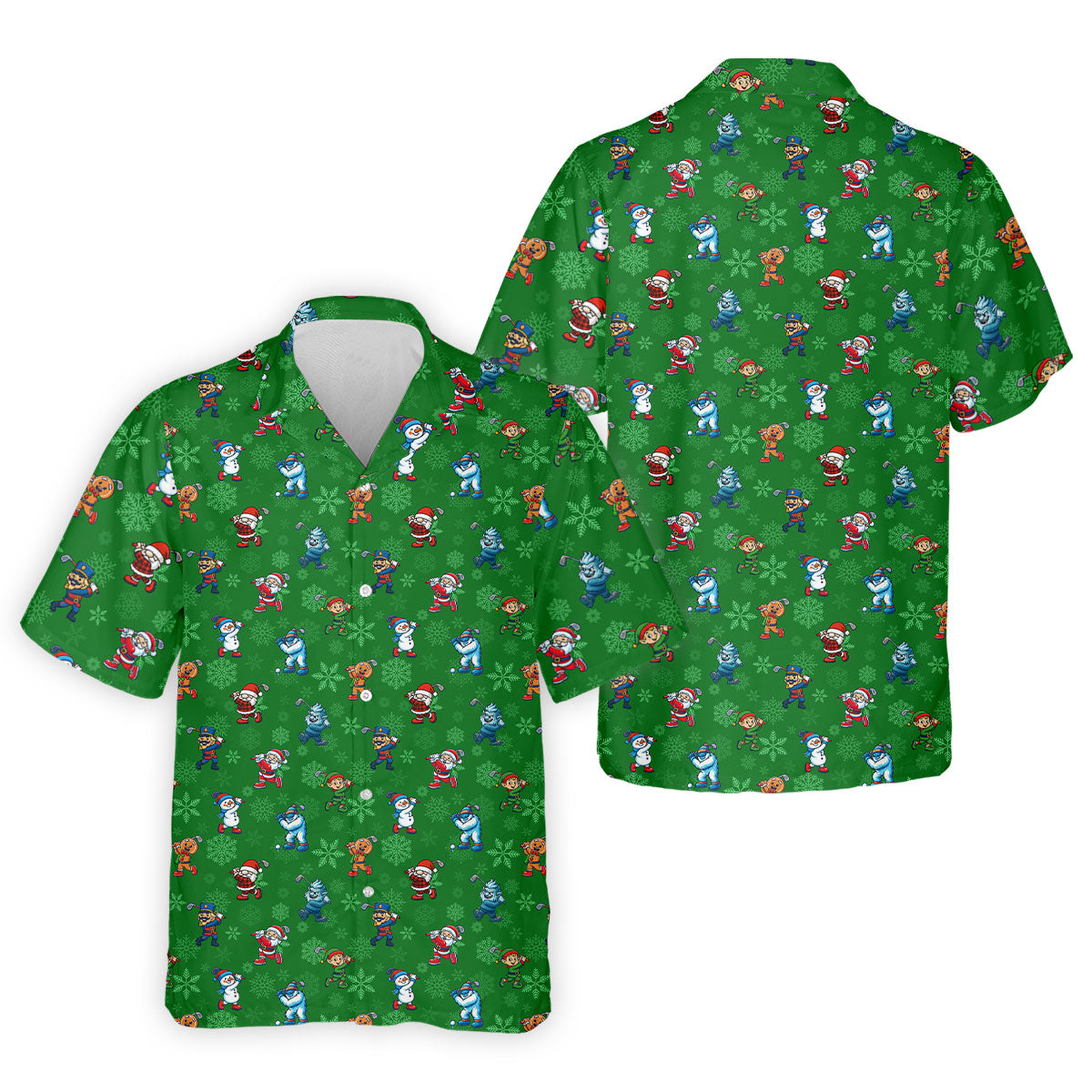 Funny Christmas Characters Golf Pose Green Golf Shirt, Christmas Golf Shirt, Polo Shirts For Men
