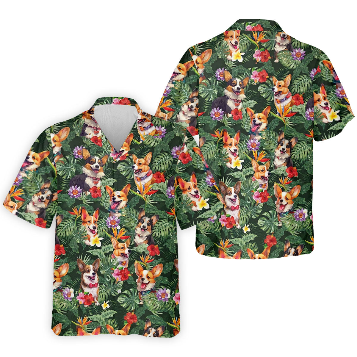Tropical Corgi Dog Hawaiian Golf Polo Shirt, Hawaiian Golf Shirt, Golf Shirts For Men