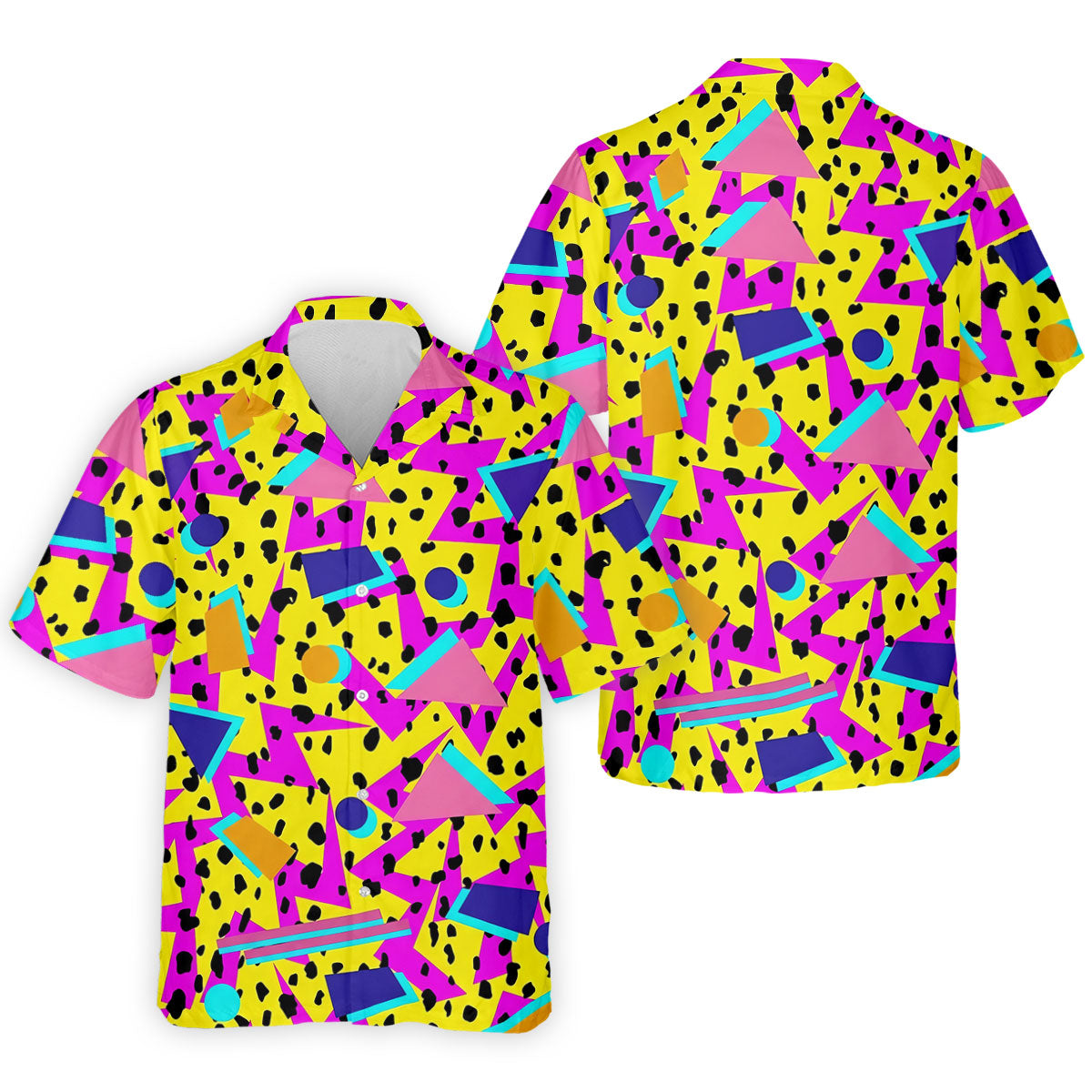 Retro Neon Geometric Shapes Yellow Golf Shirt, Golf Shirts For Men, Mens Golf Apparel, Polo Shirts For Men