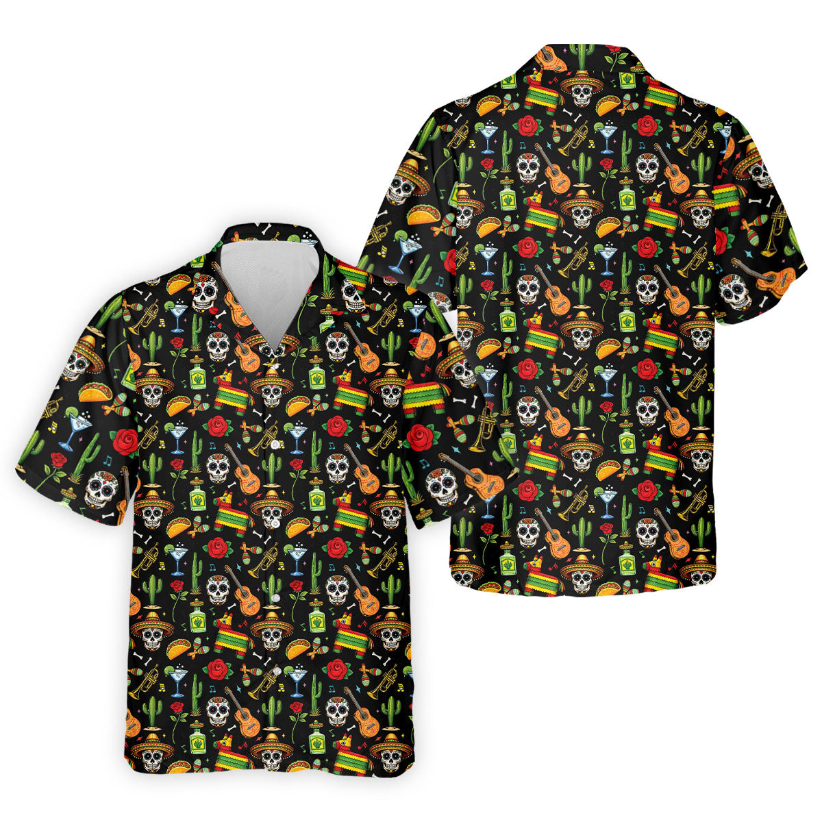 Decorated Skulls Party Items Cinco De Mayo Celebration Fiesta Themed Black Golf Shirts For Men