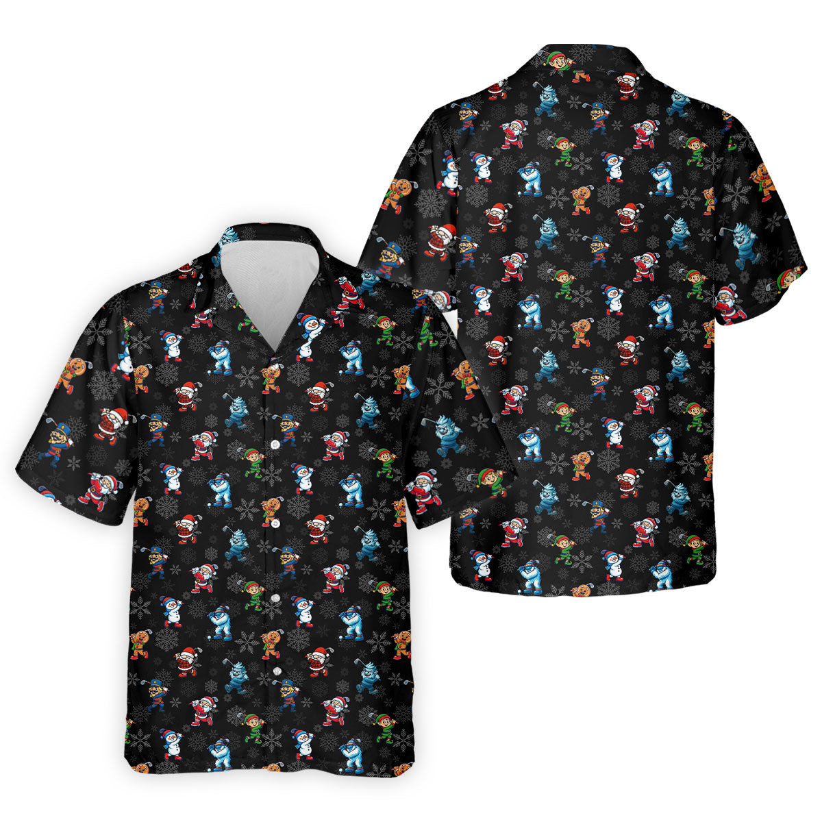Funny Christmas Characters Golf Pose Black Golf Shirt, Christmas Golf Shirt, Polo Shirts For Men