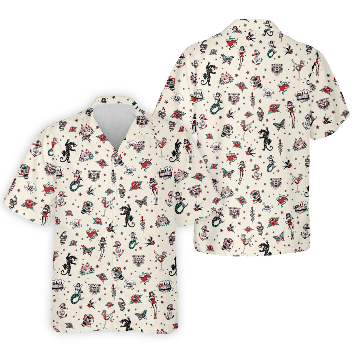 Old School Tattoo Flash Pattern Golf Polo Shirt, Men's Golf Shirt, Printed Golf Shirts