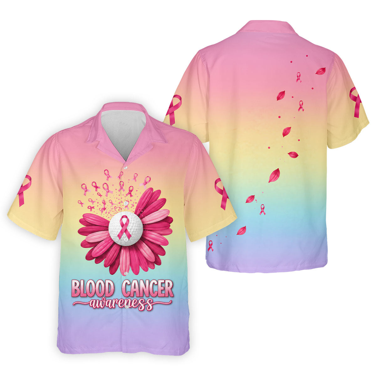 Blood Cancer Awareness Flower Golf Polo Shirt, Mens Golf Shirts, Golf Apparel For Men