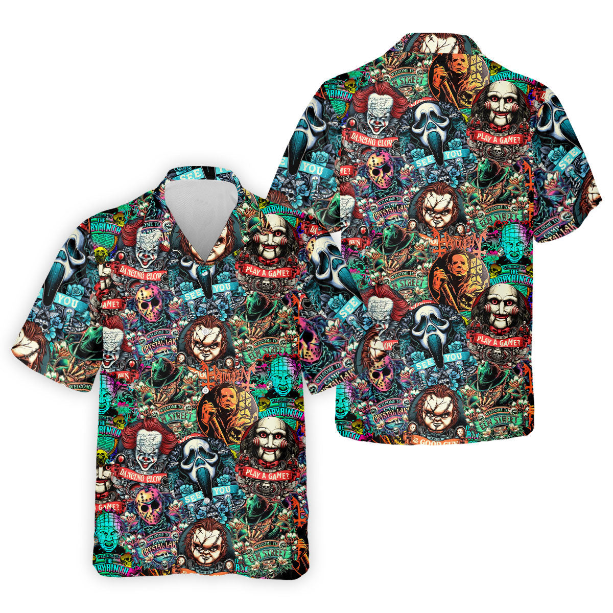 Play A Game Horror Character Golf Polo Shirt, Halloween Shirt For Men, Mens Golf Shirts