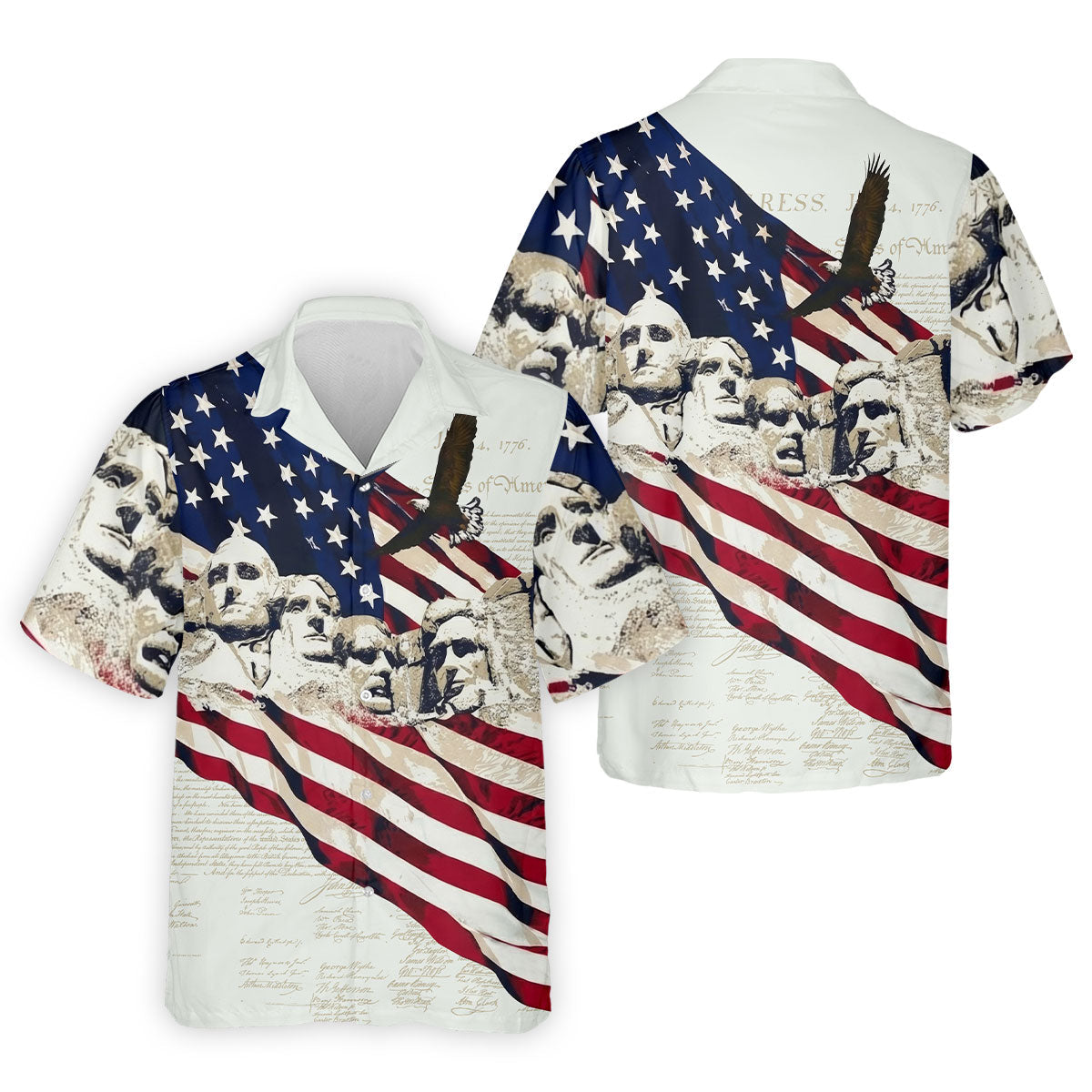 Mount Rushmore American Flag Pattern 4th Of July Patriotic Golf Shirt, 250th Anniversary Golf Shirts For Men