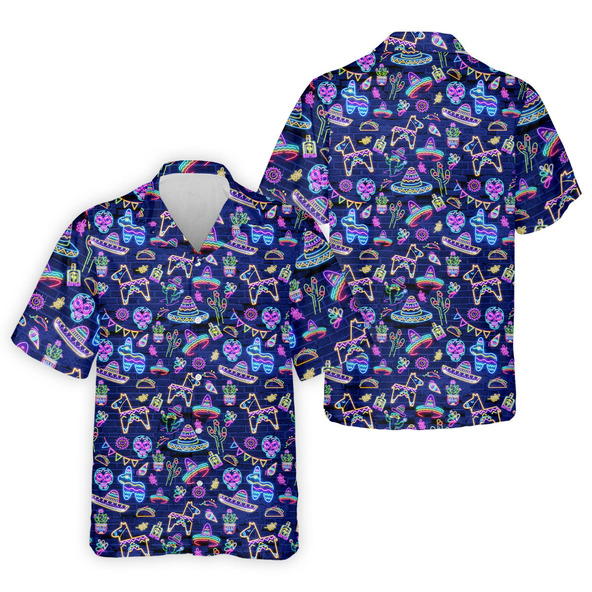 Mexican Holiday Symbols Neon Pattern Cinco De Mayo Celebration Fiesta Themed Golf Shirts For Men