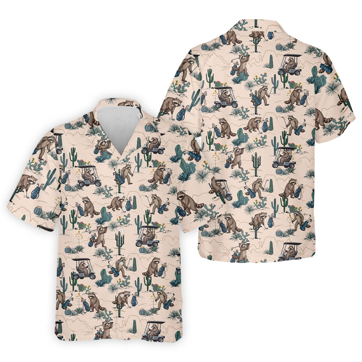 Funny Raccoon Desert Golf Pattern Polo Shirt, Mens Golf Polo, Printed Golf Shirts