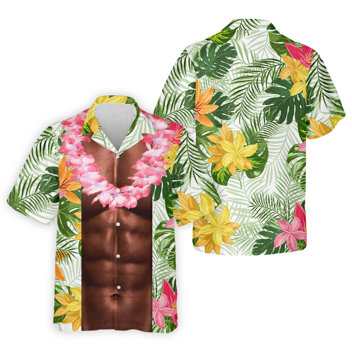 Tan Skin Tropical Muscle Chest Hawaiian Golf Polo Shirt, Golf Apparel For Men, Printed Golf Shirts