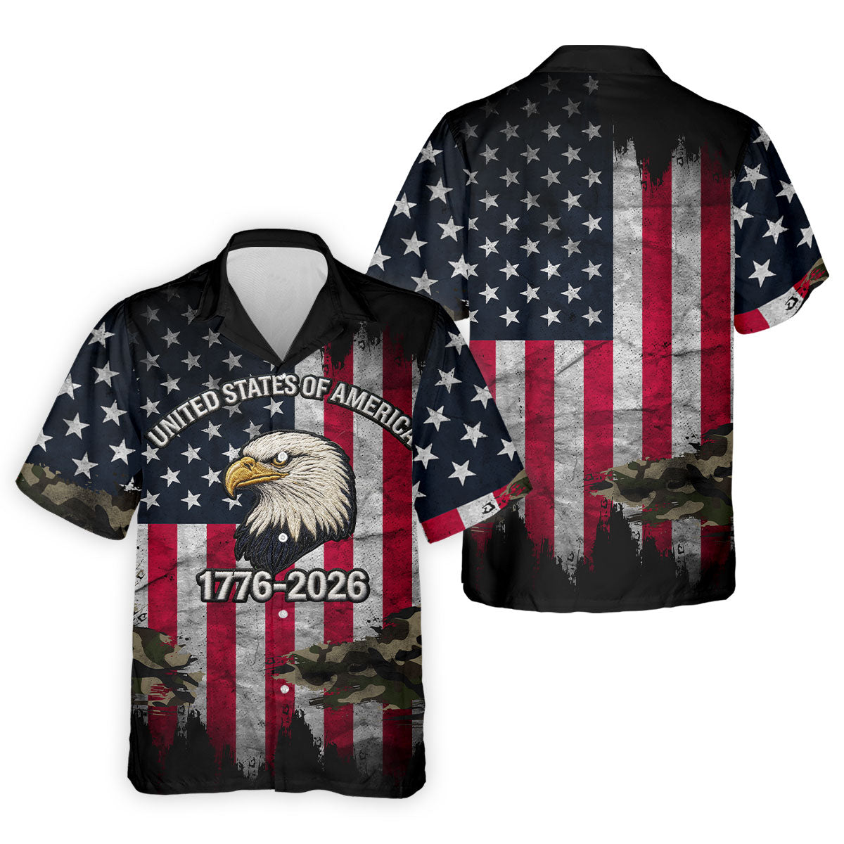 USA Bald Eagle 250 Years Camo American Flag Golf Shirt, Patriotic 4th Of July Golf Shirts For Men