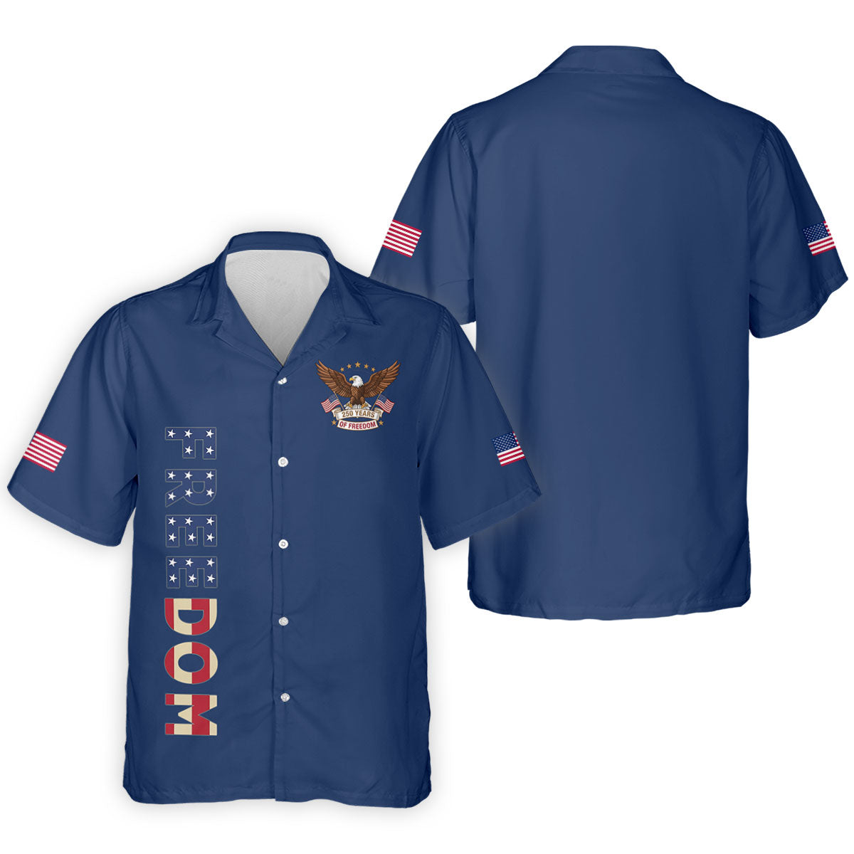 250 Years Of Freedom US Flag Logo Navy Golf Shirt, Patriotic 4th Of July Golf Shirts For Men