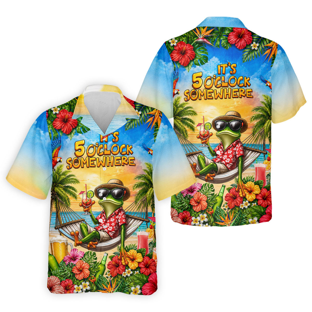 Frog Hammock 5 Oclock Somewhere Tropical Golf Shirt, Golf Shirts For Men, Mens Golf Apparel
