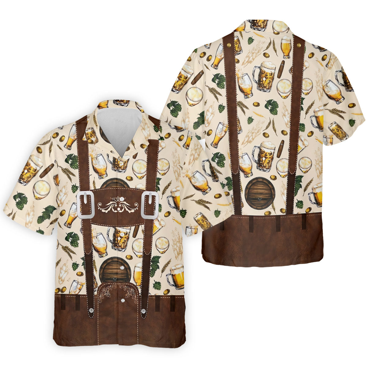 Oktoberfest Lederhosen Beer Pattern Golf Polo Shirt, Hawaiian Golf Shirt, Mens Golf Polo