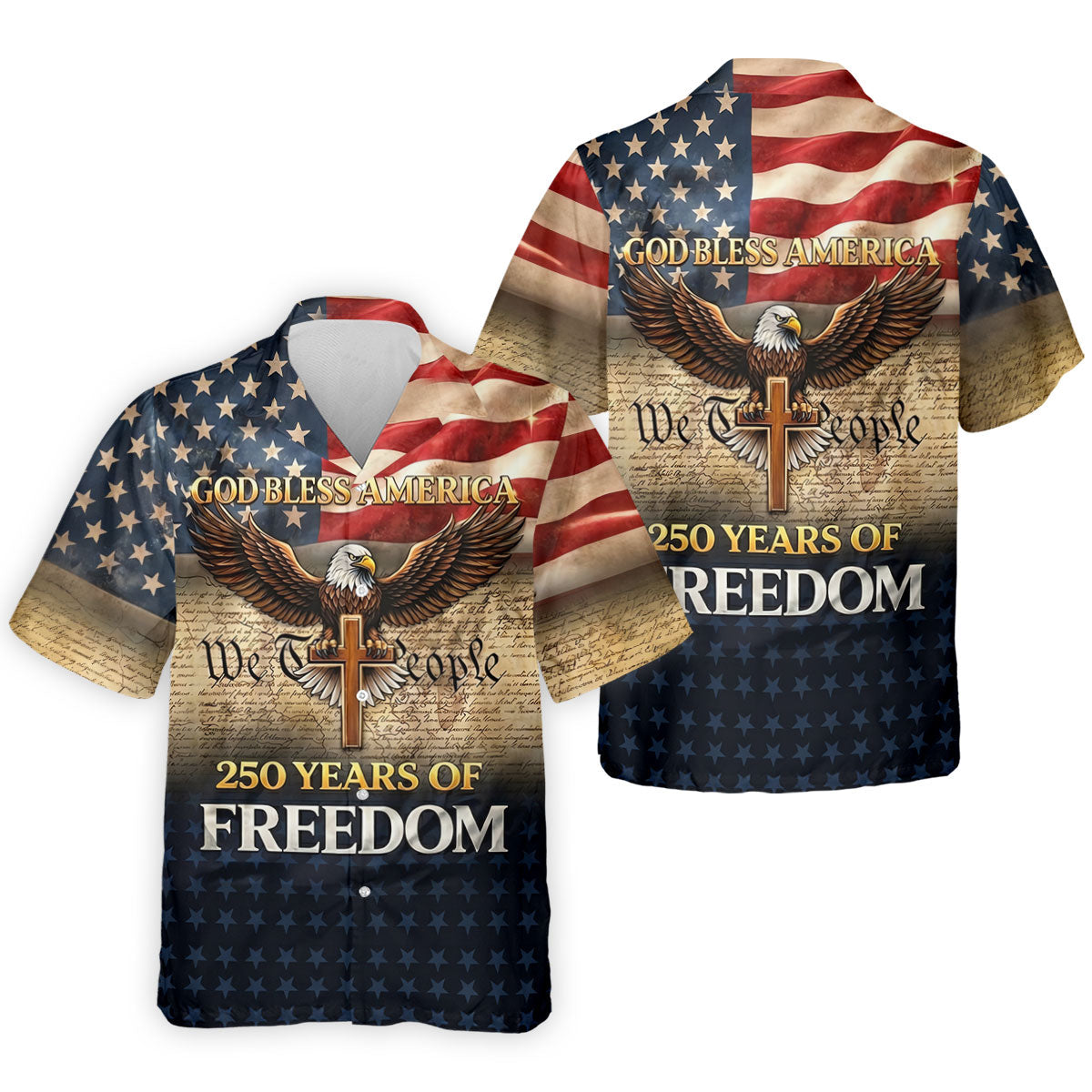 God Bless America 250 Years Of Freedom Retro Golf Shirt, Patriotic 4th Of July Golf Shirts For Men