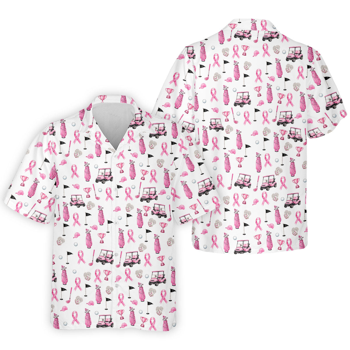 Pink Golf Cart Ribbon Breast Cancer Polo Shirt, Golf Shirts For Men, Mens Golf Apparel