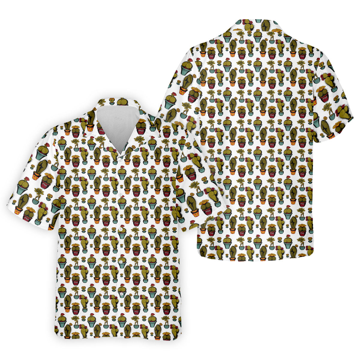 Cute Potted Cactus Pattern Golf Polo Shirt, Golf Apparel For Men, Printed Golf Shirts