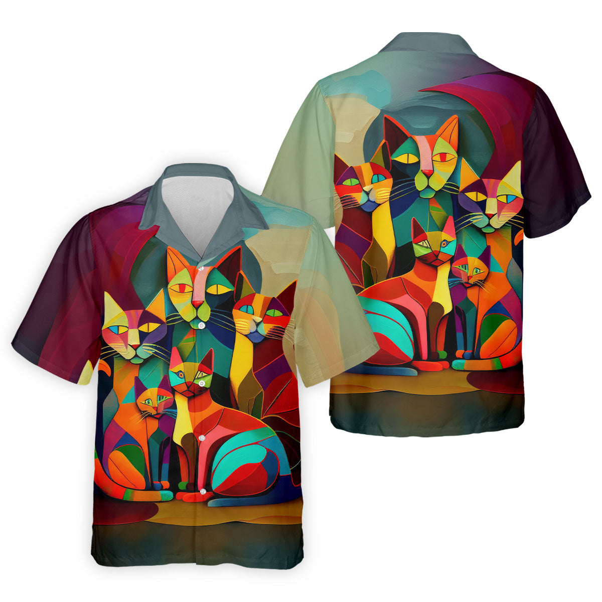 Abstract Colorful Cat Halloween Golf Polo Shirt, Men's Golf Shirt, Hawaiian Golf Shirt