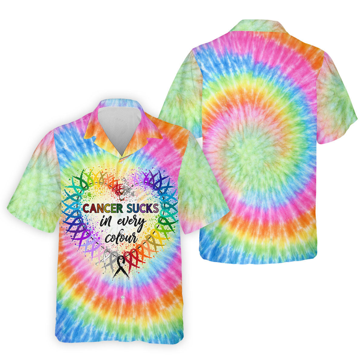 Cancer Sucks In Every Colour Tie Dye Ribbon Polo Shirt, Men's Golf Shirt, Mens Golf Polo