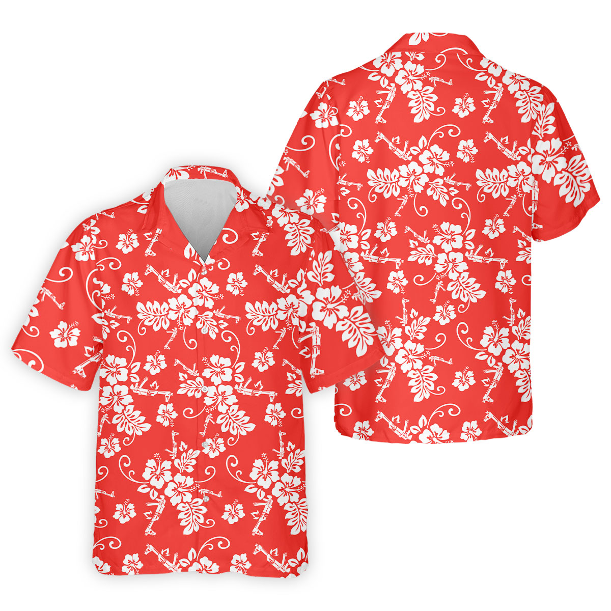 Tropical Flower Red Golf Shirt, Hawaiian Golf Shirt, Polo Shirts For Men, Golf Shirts For Men