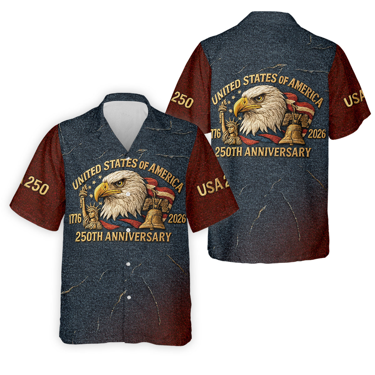 250th Anniversary American Flag And Eagle Denim Color Golf Tops For Men, Patriotic Golf Shirt, Golf Shirts For Men