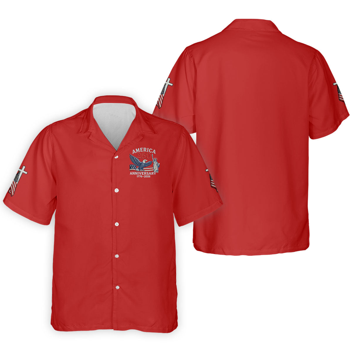 Faith Cross Bald Eagle America 250 Anniversary Red Patriotic Golf Shirt, Golf Shirts For Men