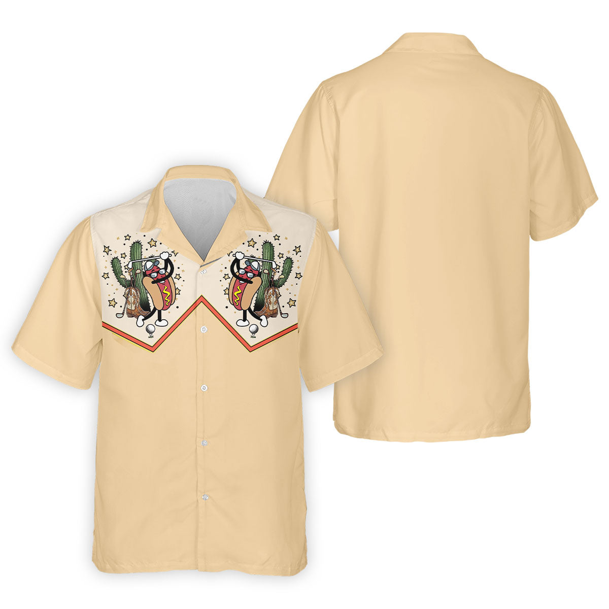 Funny Golf Hot Dog Western Polo Shirt, Mens Golf Shirts, Printed Golf Shirts
