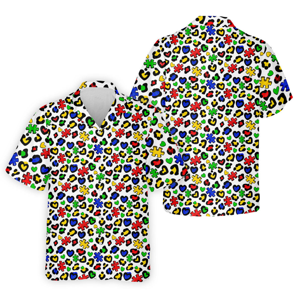 Autism Awareness Color Leopard Pattern White Golf Shirt, Golf Tops For Men, Polo Shirts For Men, Golf Shirts For Men